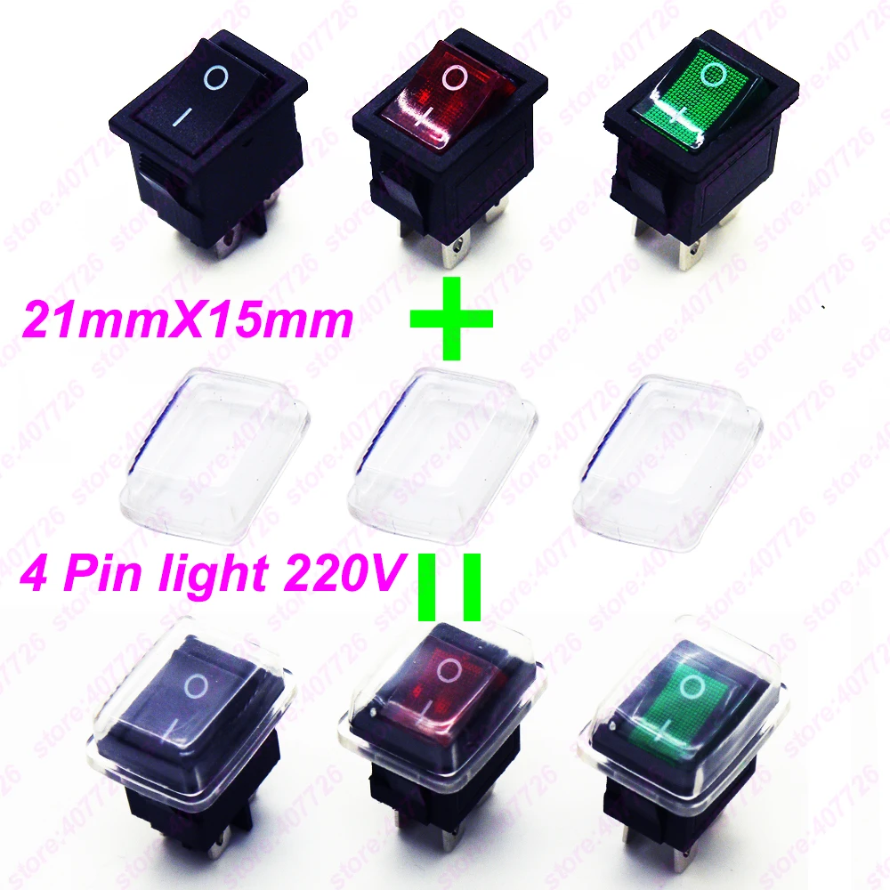3 шт. 4 Контактный Выключатель питания с красным/зеленым светильник 6A 250 В (220 В) AC/10A