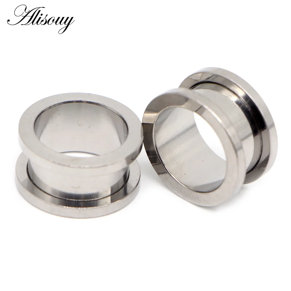 EM0035A Silver Новые 2шт Красочные анодированные нержавеющей стали винт подходят уха плоти тоннеля серьги штекер ювелирные изделия с расширителем для тела Пирсинг Серьги измерительные приборы - Окраска металла: EM0035A Silver