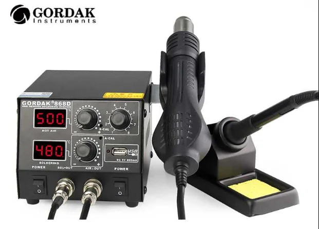 GORDAK 868D Интеллектуальный 3 в 1 антистатический горячий воздух двойной цифровой горячий воздушный пистолет паяльная станция USB зарядка мобильного телефона