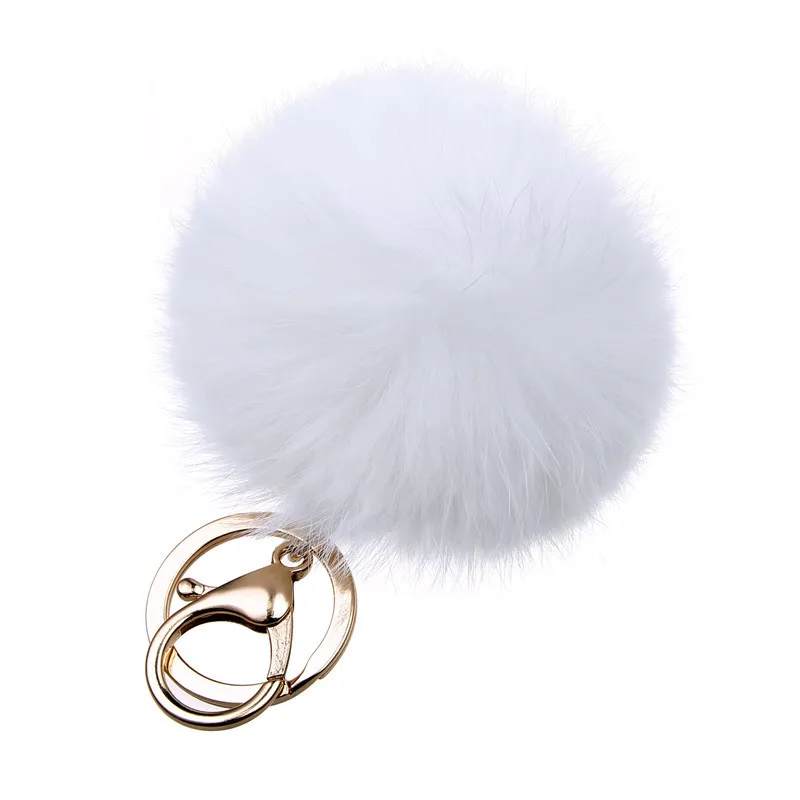 Fashion fur key chain keys for lovers 8 CM White colors rabbit ball keychain jewelry cubre llave Genuine pom | Украшения и