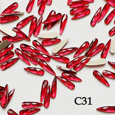 C31 Red Мода 3D дизайн ногтей длинная водяная капля необычной формы алмазного хрусталя плоская задняя сторона Стразы Украшения блестящие ногти аксессуары - Цвет: C31 Red
