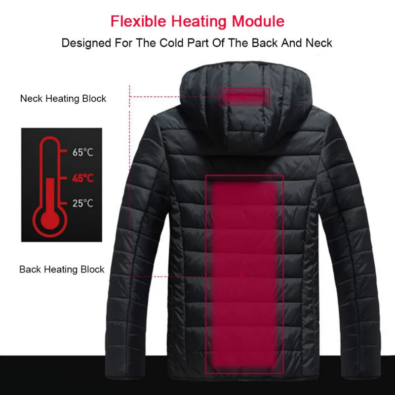 

Winter Men's Usb Heated Jacket Outdoor Hiking Winter Body Warm Jacket Electric Heating Hooded Warm Heating Coat Clothes