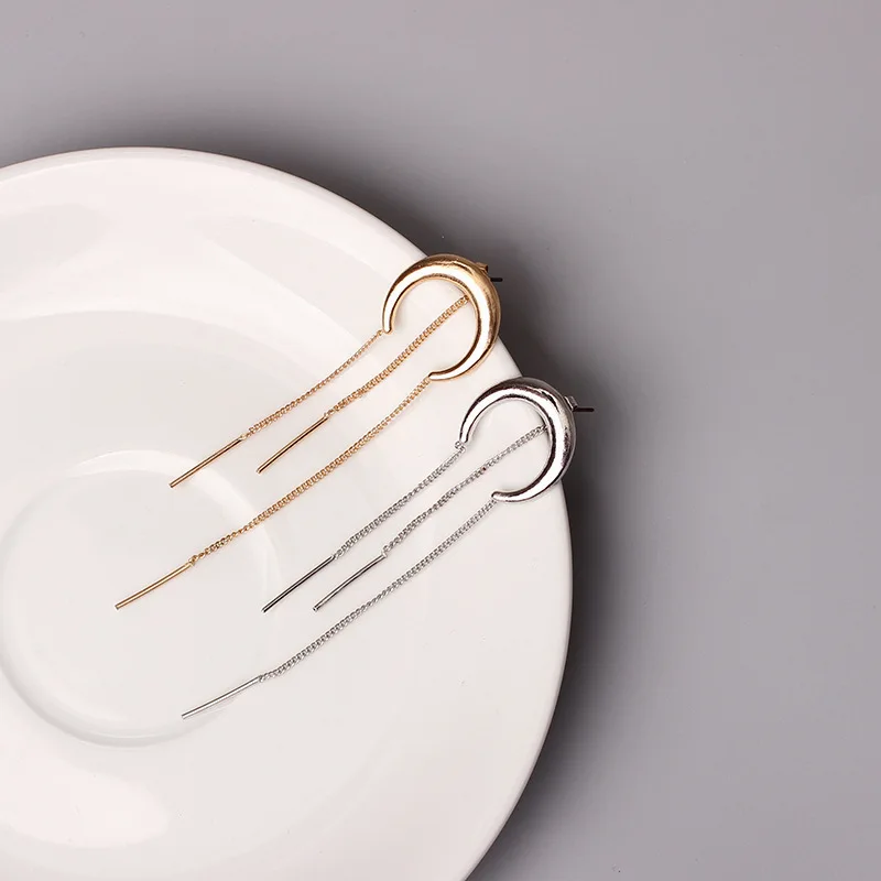 Женские Висячие серьги с Луной простые висячие двухсторонней подвеской