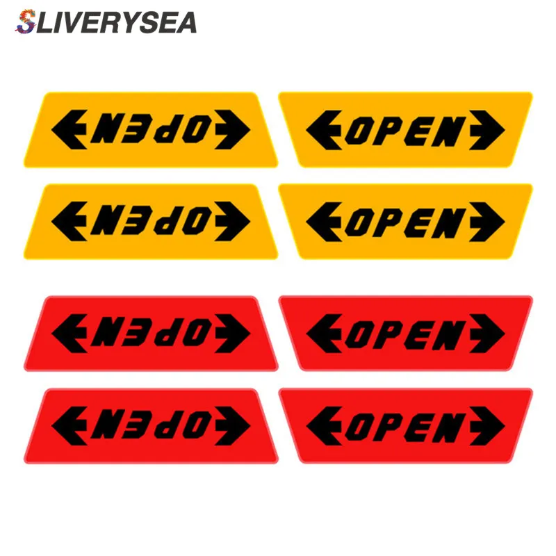 

SLIVERYSEA 4pcs/set Reflective Open Sticker Door Open Warning Safety Car Styling Car Sticker Auto Decor