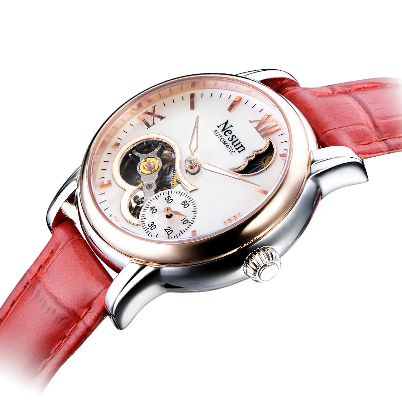 Switzerland Luxury Brand NESUN Automatic Mechanical Women's Watches Diamond Moon Phase Leather Waterproof Luminous Clock N9061-6 enlarge