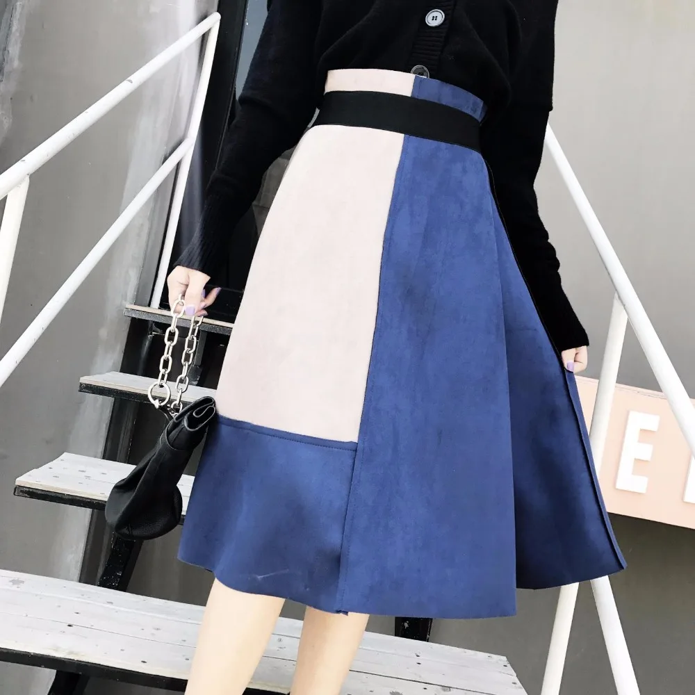 Женская юбка в стиле пэчворк с высокой талией|suede midi skirt|midi skirtskirt high |