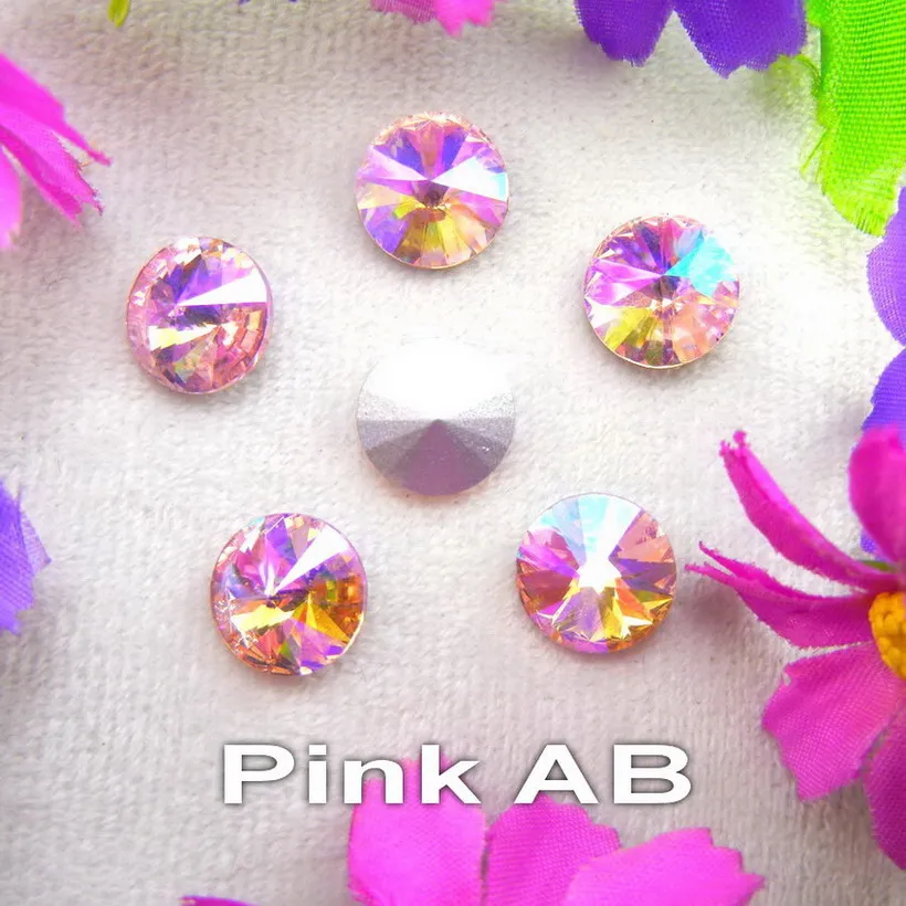 A15 Pink AB AB цвета 6 мм 8 мм 10 мм 12 мм 14 мм 16 мм 18 мм круглые Rivoli Форма стекло Кристалл Клей На Стразы бусины аксессуары diy отделка - Цвет: A15 Pink AB