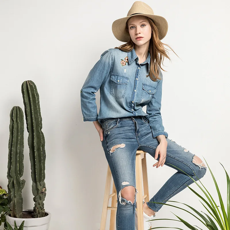 LGYH Brand Denim Shirt Female Long Sleeve Womens Blouse Classic Jeans 2017 Cotton Slim Tops Femme Clothing |