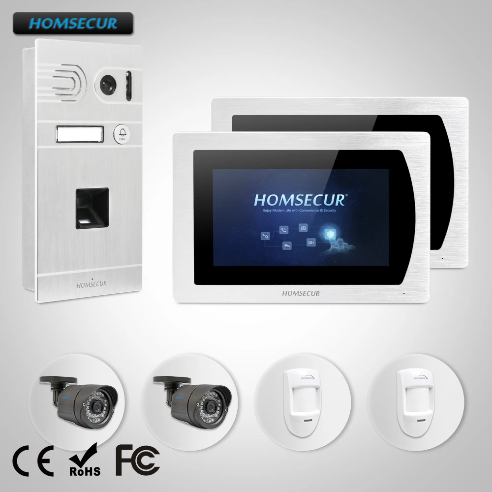 HOMSECUR 7 &quotПроводной Видеодомофон по Отпечатке Пальцев Безопасности Широкий