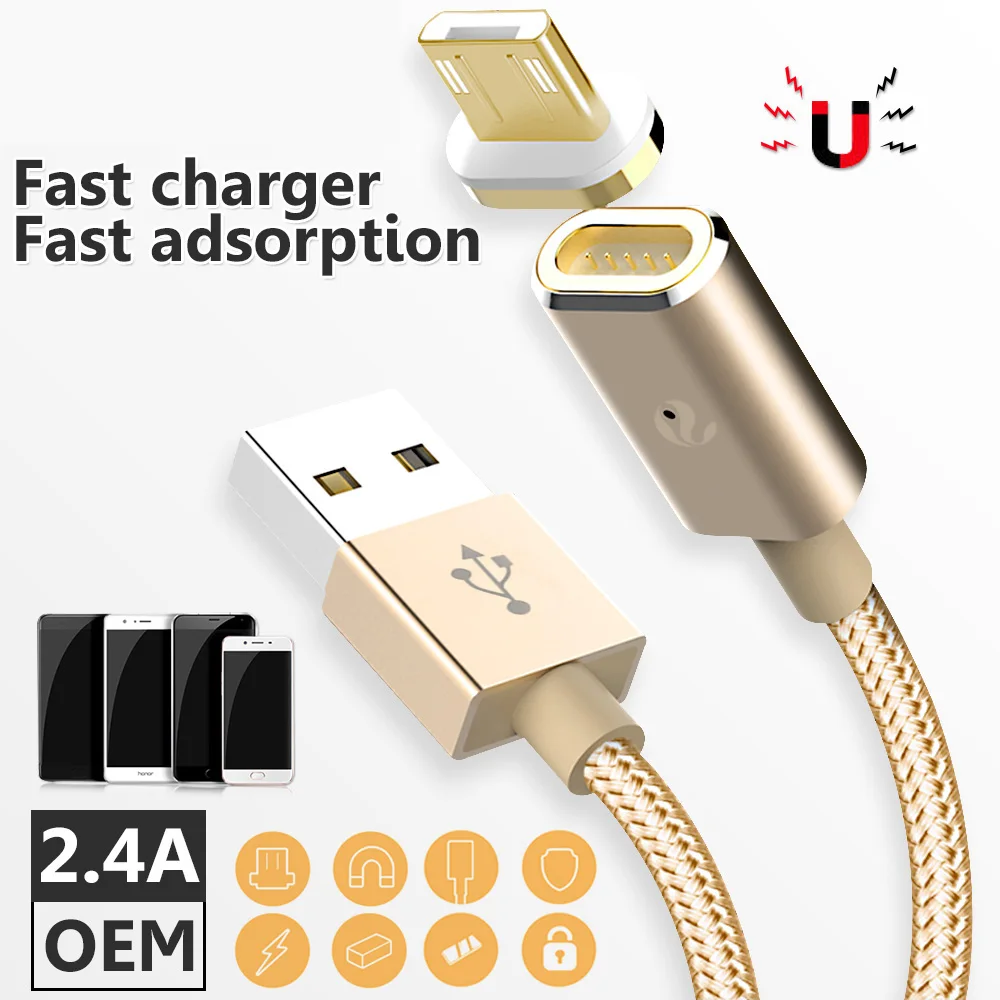 Android Золотой кабель для передачи данных мобильного телефона с магнитным микро USB