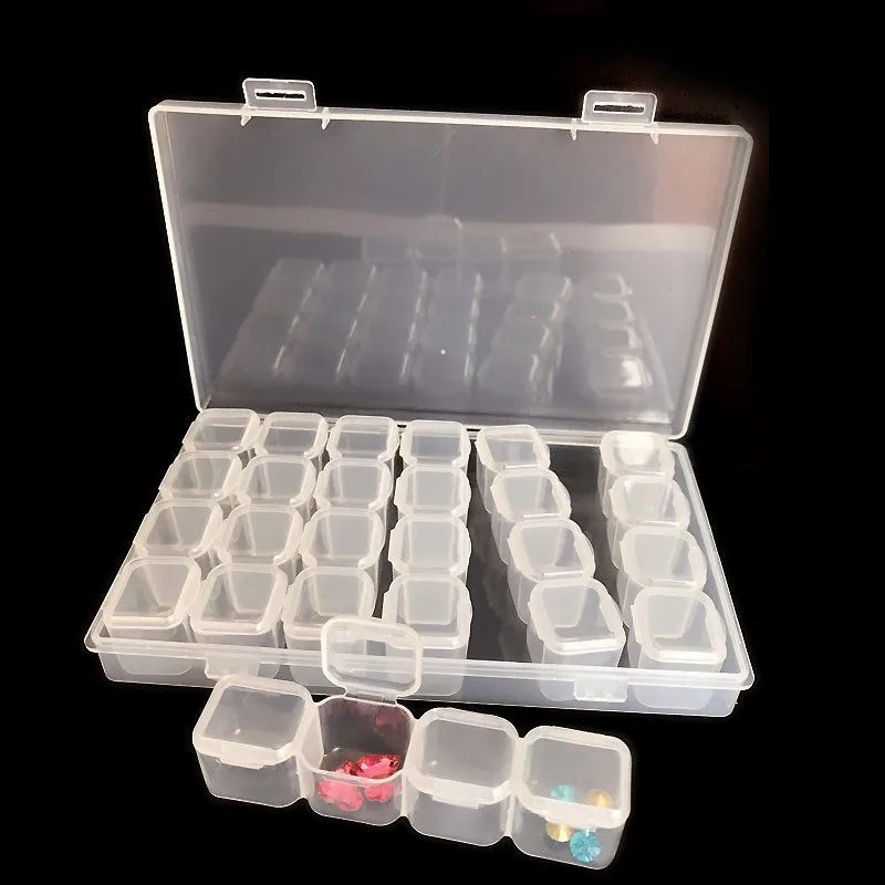 Прозрачный пластиковый контейнер для украшения ногтей 28 ячеек|Многоразовые
