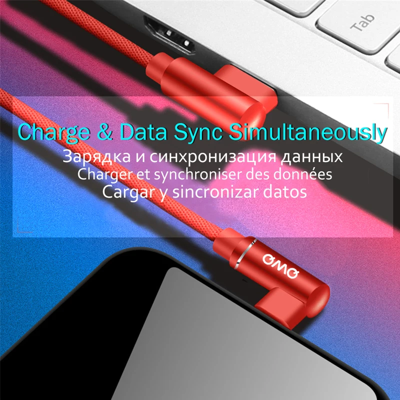 Кабель Micro USB 3A с углом 90 градусов для быстрой зарядки и передачи данных Samsung S6 S7 Edge