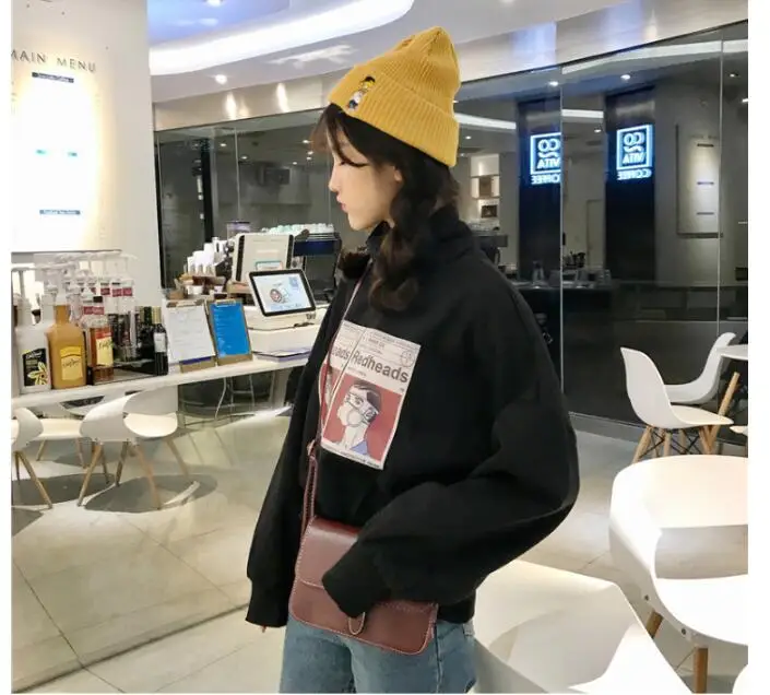 Женская толстовка осень зима корейский Ulzzang Harajuku мультфильм печатных с длинным рукавом Толстовка Женский Топ