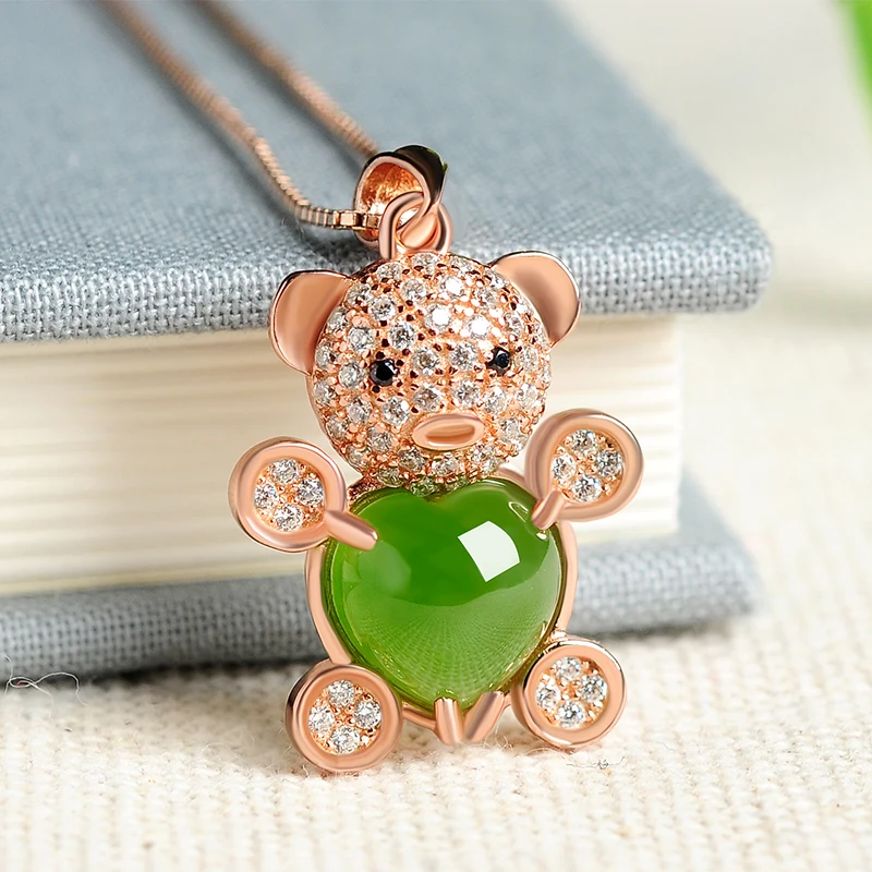Jasper Egg noodle cute little Xiangyu pendant fashion women Winnie Bear and Hetian Jade Necklace Gift | Украшения и аксессуары