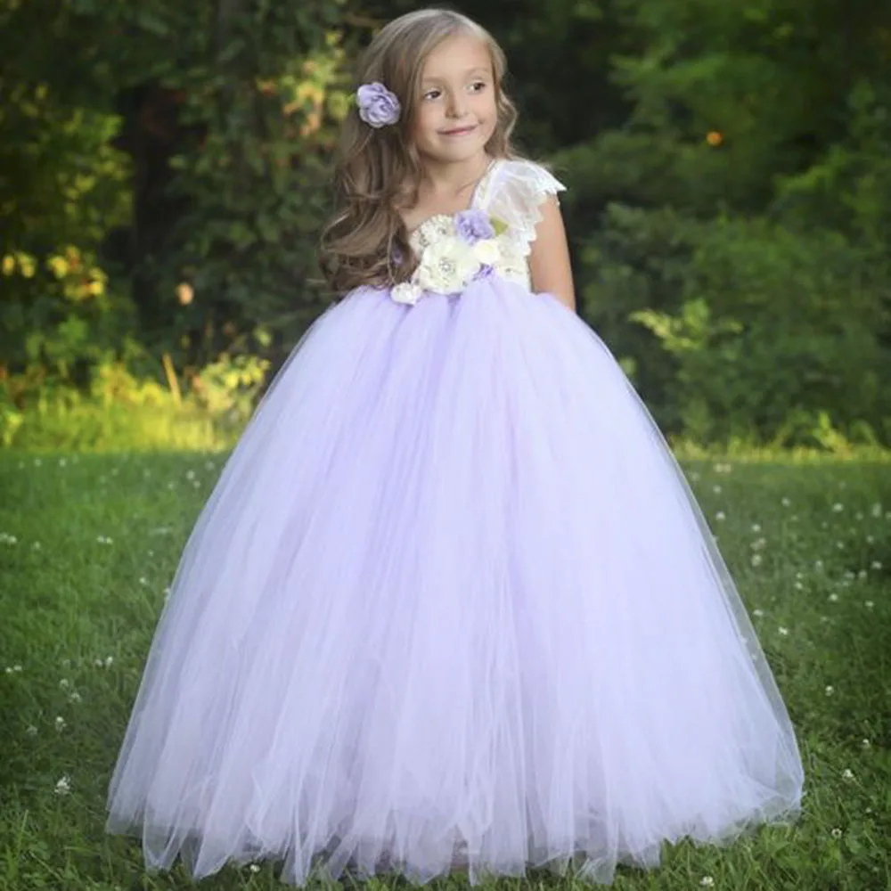 Полями лаванды для девочек в цветочек платье-пачка Длина Пышное Бальное Платье