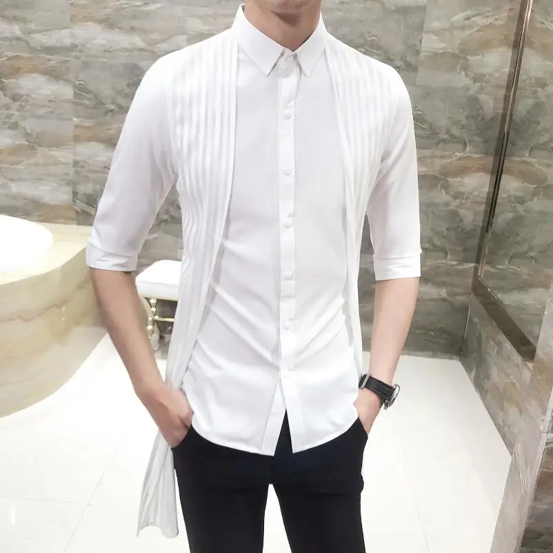 2019 New Summer Thin Men's Casual Shirt Regular Cotton Men Three Quarter Sleeve Big Size Breathable Dress Shirts | Мужская одежда