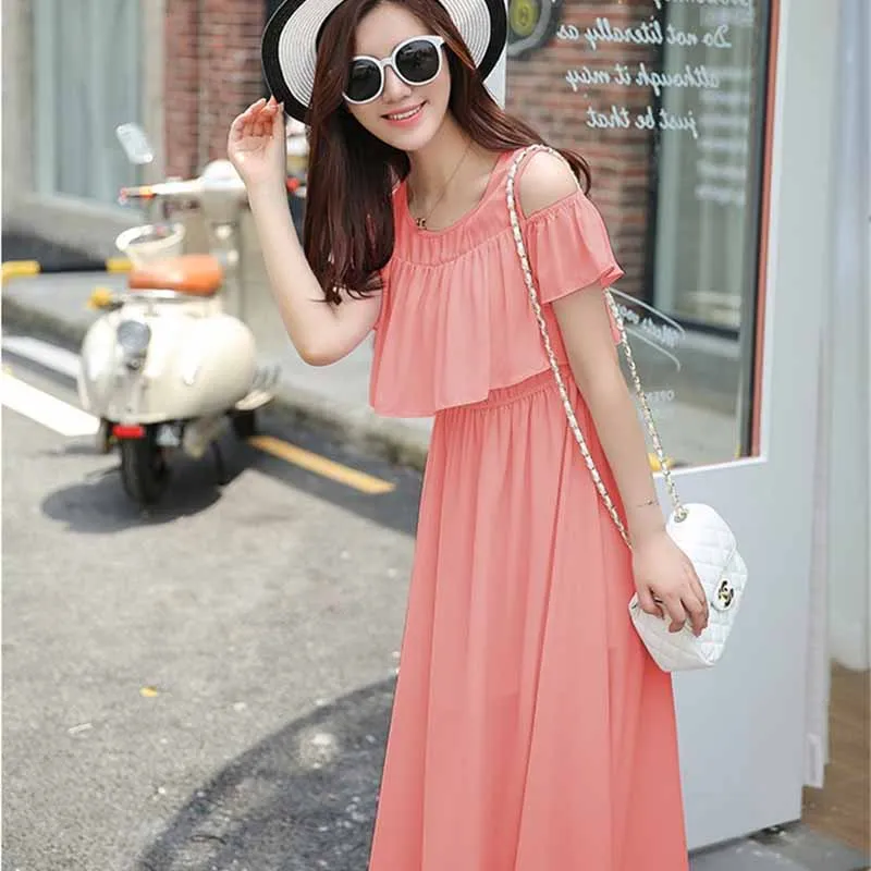 Богемное шифоновое платье для женщин лето 2018 длинное без бретелек с оборками и