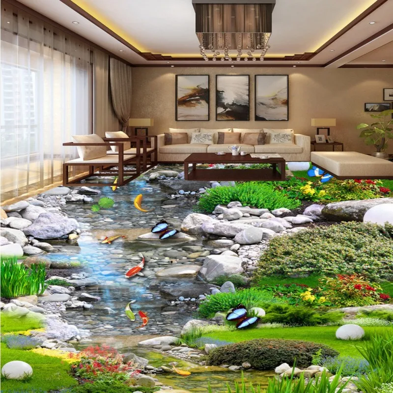 Бесплатная доставка пользовательский сад пейзаж луга вода Карп 3D стерео пол