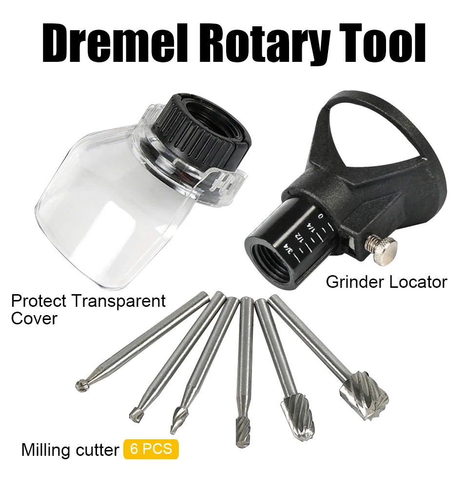 Tungfull DREMEL шлифовальный станок с защитной крышкой резной локатор шлифовальный весы с 6 в 1 деревообрабатывающие заусенцы резак Dremel роторный инструмент