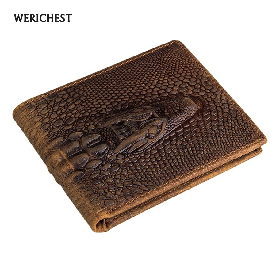 Мужской брендовый кошелек из натуральной кожи WERICHEST короткий крокодиловой с
