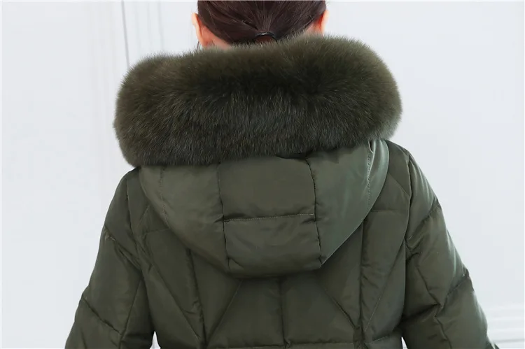 

2019 Autumn Winter Long Duck Down Jacket Woman Hooded Women Down Jacket Fox Fur Thick Winter Coat Female A158