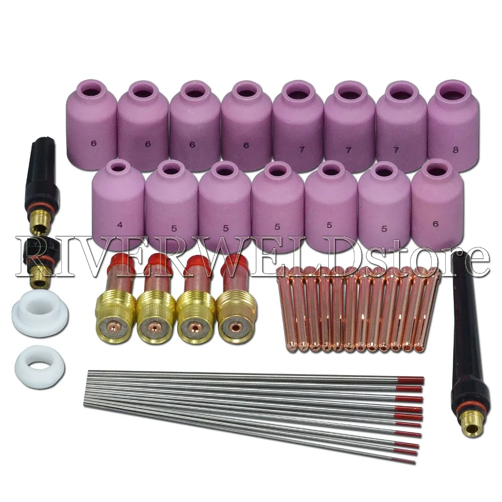 WP-17/18/26 TIG Welding Torch Consumables Accessories Gas Lens Collet Body & Ceramic Nozzles & Back Cap KIT 46pcs/set