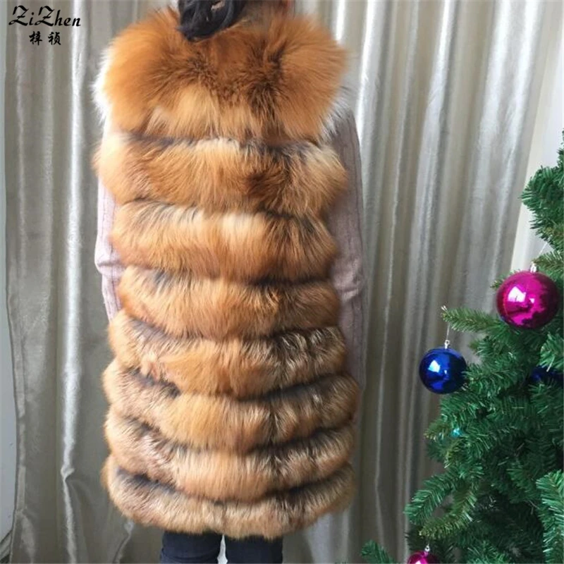 Новые длинные из натуральной серебро и красный жилет меха лисы для Для женщин
