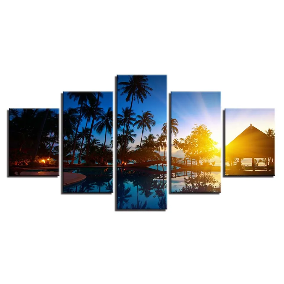 Украшение 5 шт. кокосовые деревья Sundown Sunshine HD Canvs картины для гостиной настенные