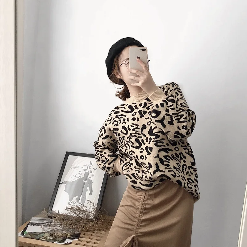 Фото Korean version of the loose leopard pullover sweater women autumn 2018 Женская одежда Korean version of the loose leopard pullover sweater women autumn 2018 Женская одежда