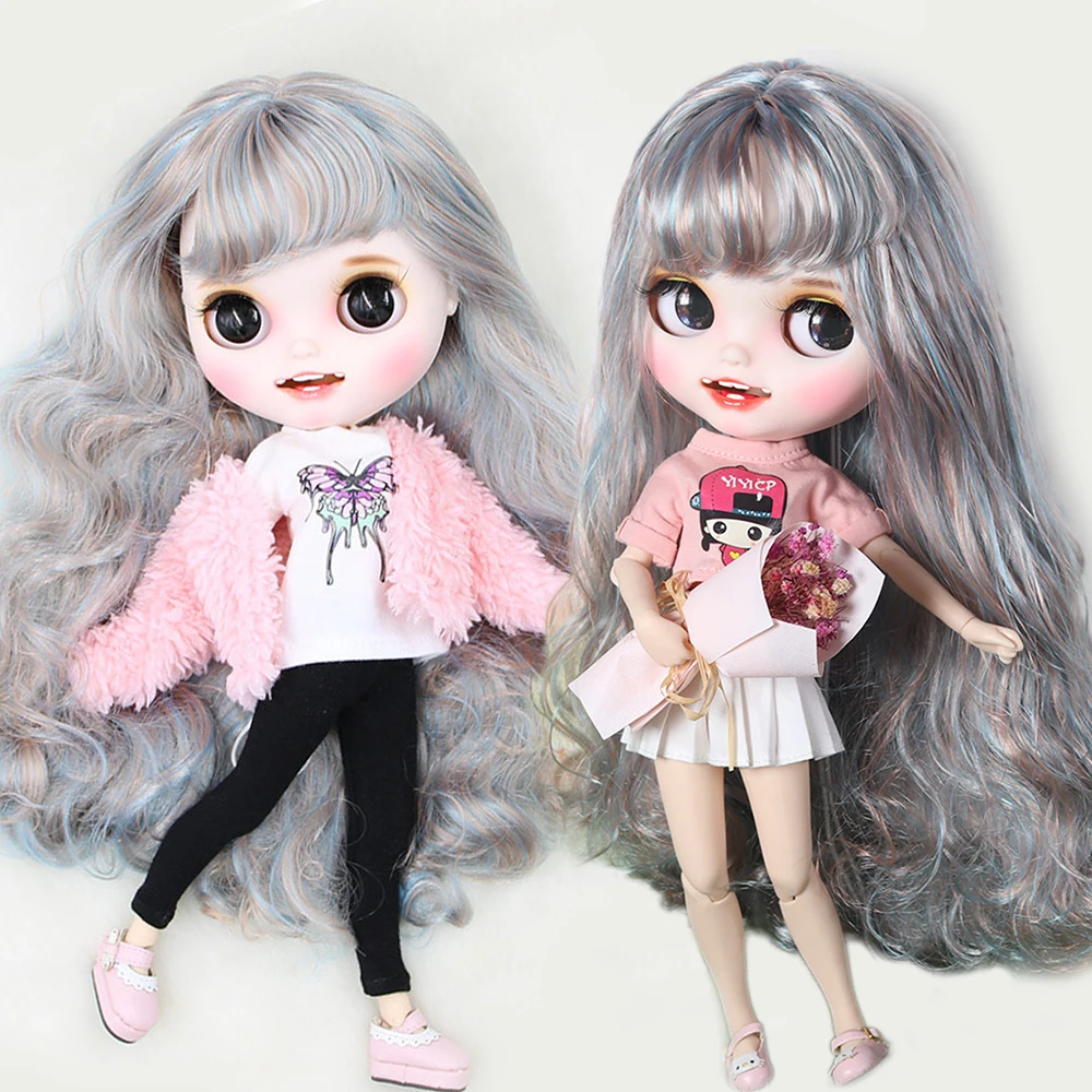 Кукла Blyth ICY DBS для серии No.BL6227/2023 серебряная микс синие волосы резные губы улыбка матовое лицо шарнирное тело