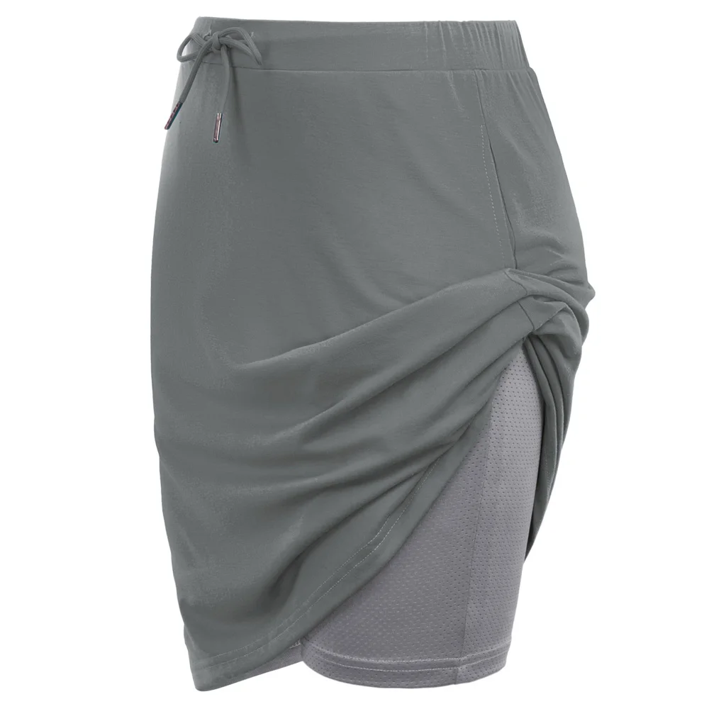 JS Women Shorts Sports Drawstring Waist Stretchy Knitting Culotte Skort W Mesh summer Lining hot sale high quality |