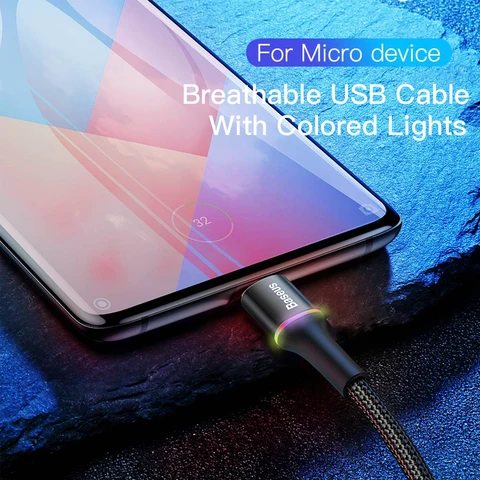 Baseus светодиодное освещение, кабель Micro USB 3A, зарядное устройство для быстрой зарядки, кабель Microusb для Samsung Xiaomi Android, провод для мобильного телефона
