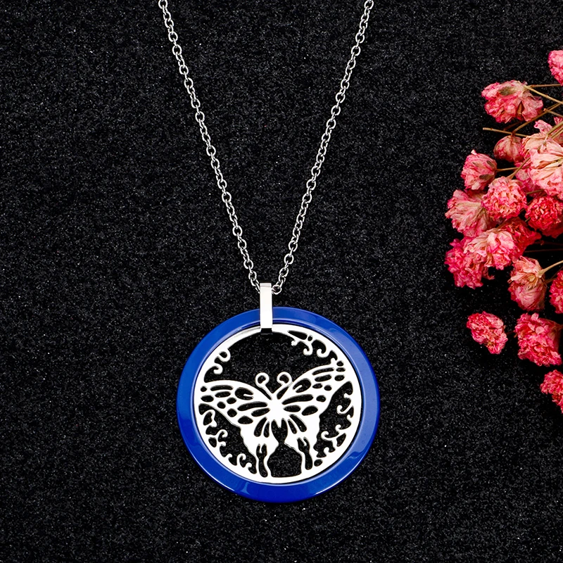 316 л серебряное ожерелье с подвеской в виде бабочки из нержавеющей стали синее