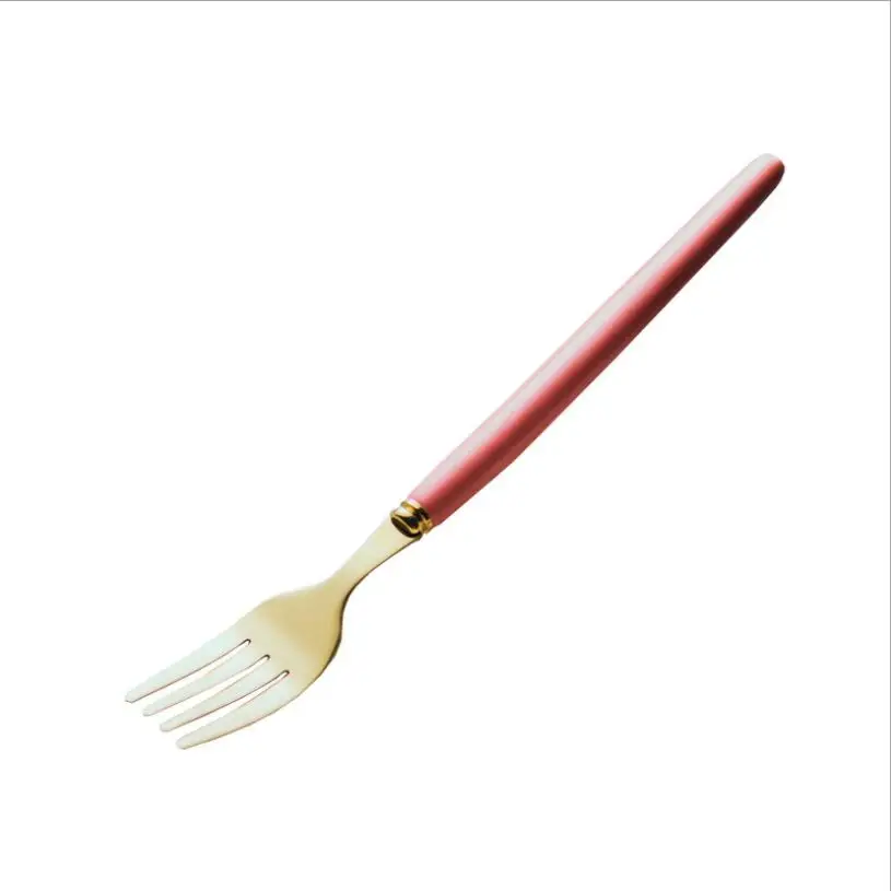 Red fork Креативная керамическая ручка из нержавеющей стали нож вилка ложка титановая покрытая посуда белый красный розовый синий черный - Цвет: Red fork
