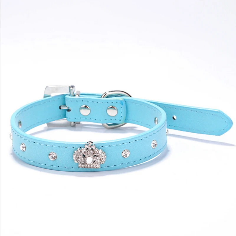 Bling Хрустальная корона собака воротник мягкий бархат кожа регулируемый ремешок