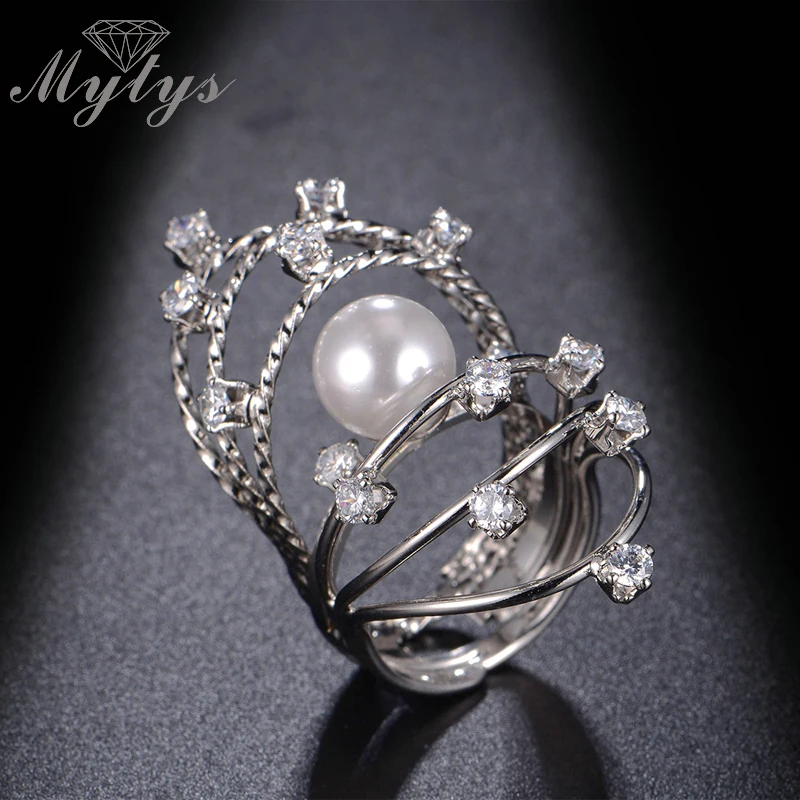 Mytys креативное многослойное кольцо с цветком сердцем и жемчугом на половину