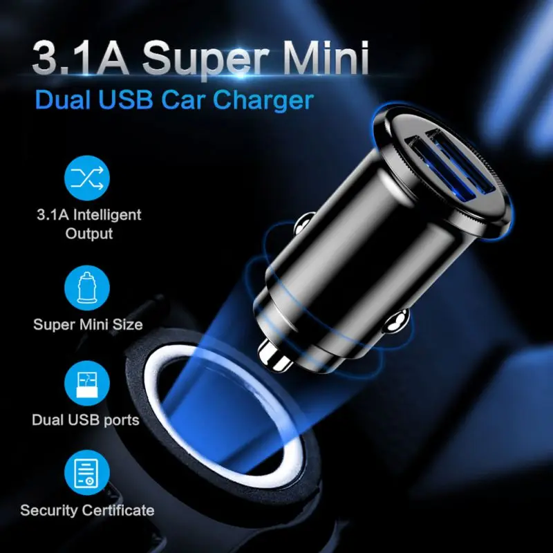 3.1A Новый мини двойной Переходник USB для зарядки в машине IPhone Xiaomi черный |