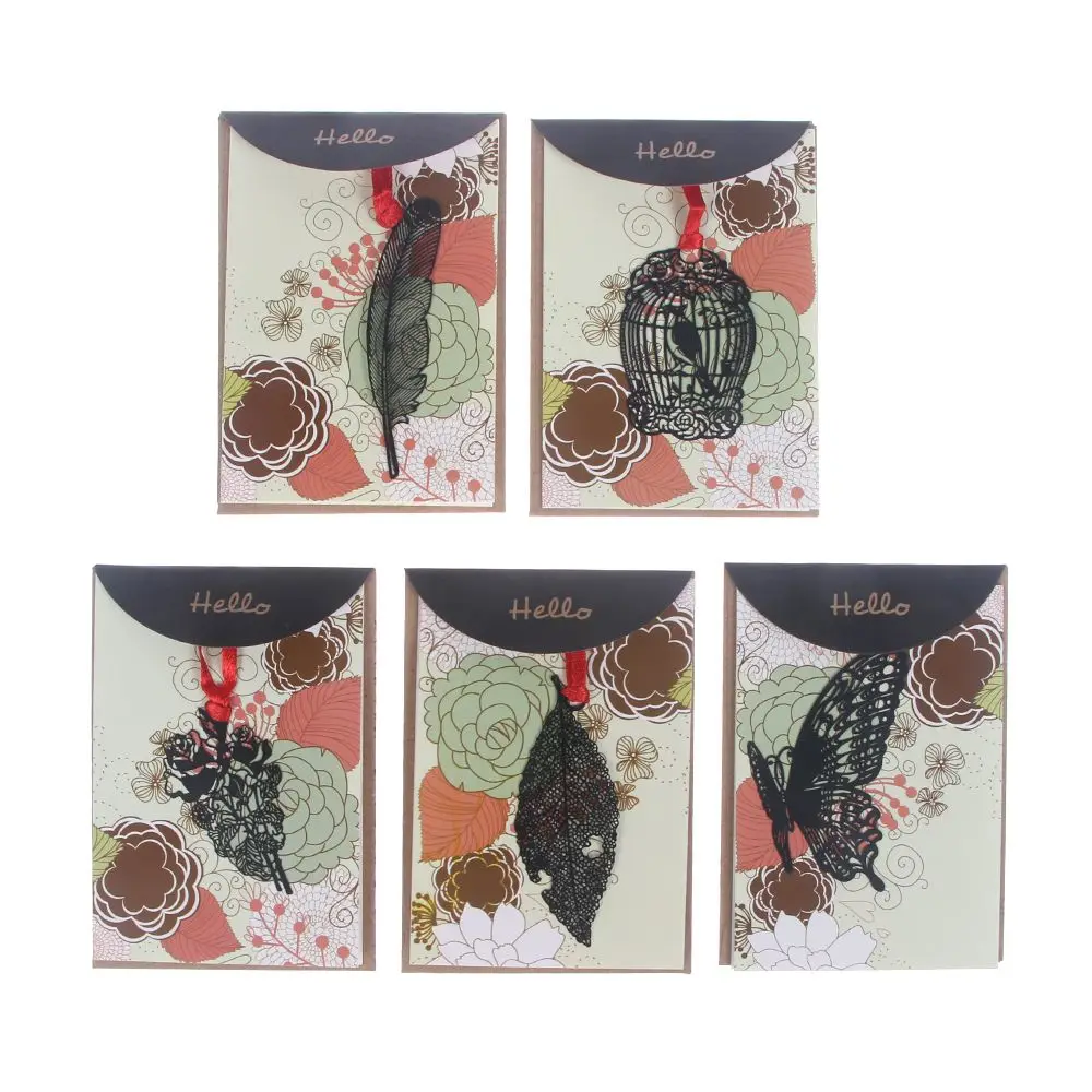 DIY Cute Kawaii Black Butterfly Feather Leaf Metal Bookmark for Book Paper Creative Items Lovely Korean Stationery Gift Package |