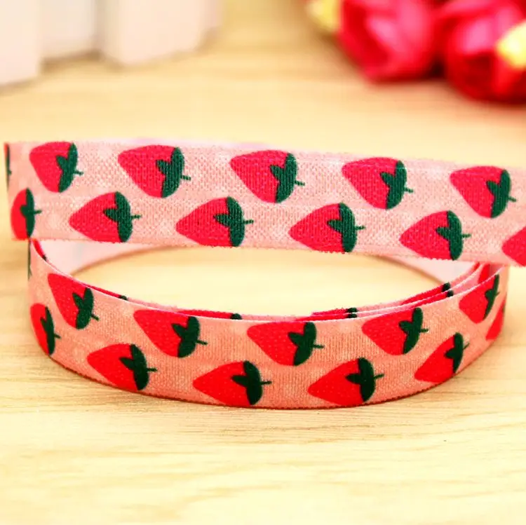 

5/8'' Free shipping Fold Elastic FOE strawberry printed headband headwear hairband diy decoration wholesale OEM P5883