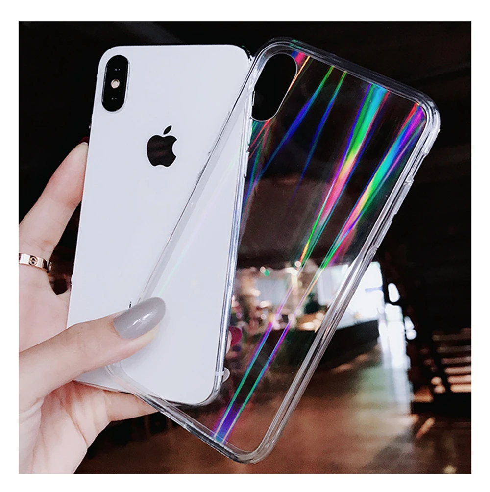 Градиентный лазерный Прозрачный чехол для iPhone 7 8 XR Радужный акриловый чехол для iPhone X Xs Max 11 pro max Модный чехол