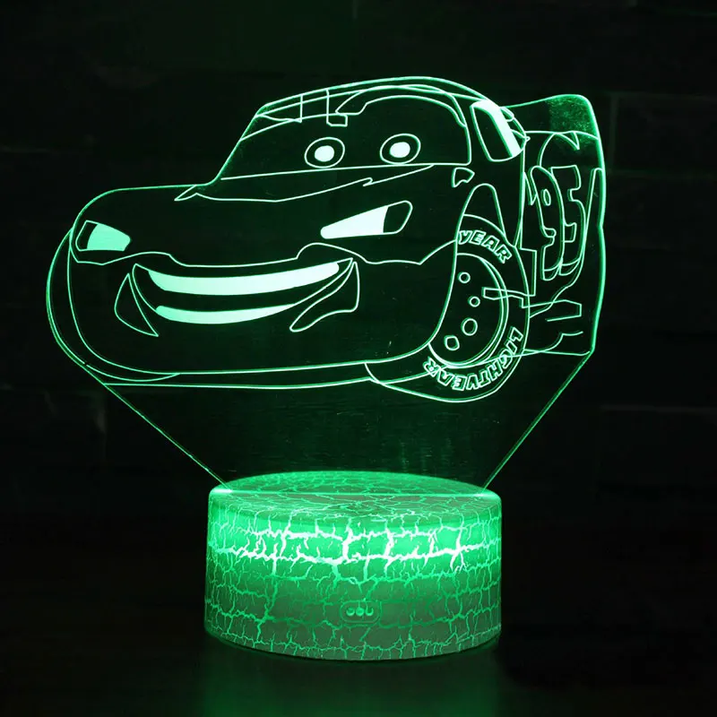 Мультяшная Автомобильная тема 3D лампа светодиодный светильник 7 цветов смены
