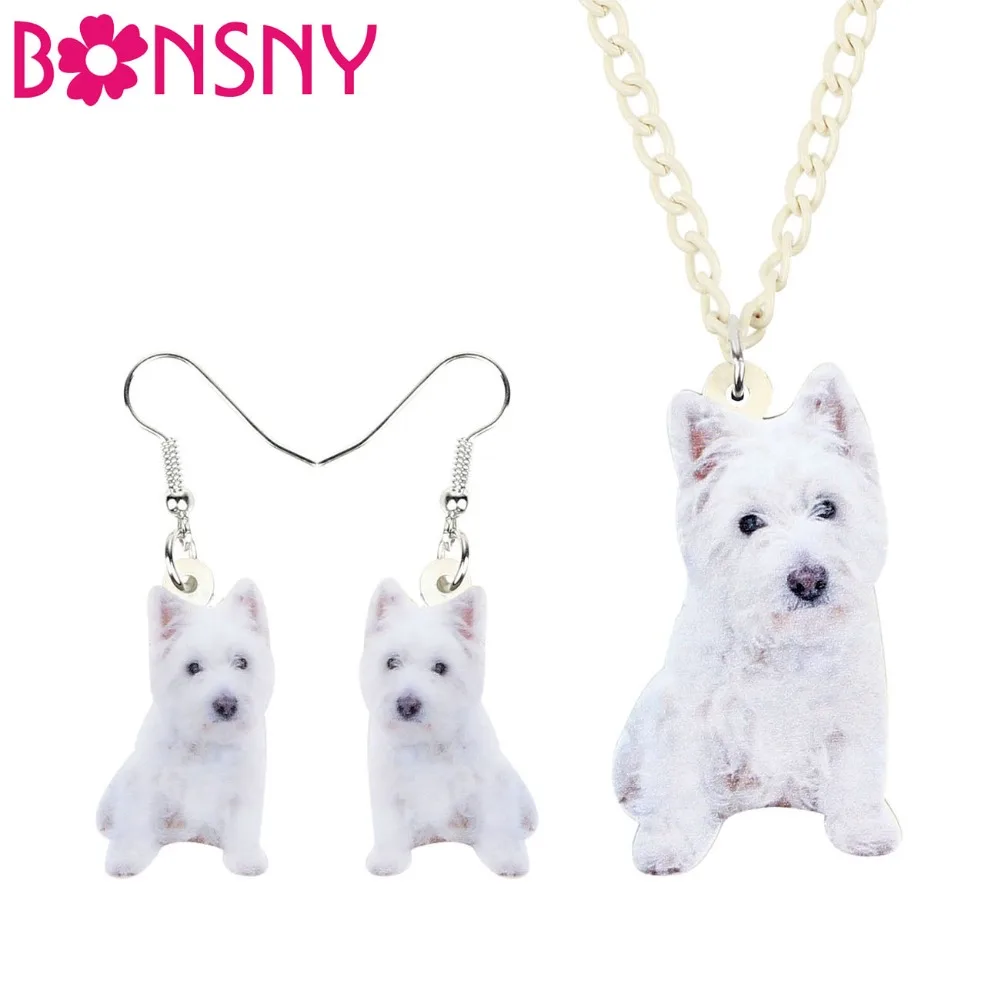 Акриловые Ювелирные наборы Bonsny ожерелье и серьги West Highland White Terrier модный кулон для