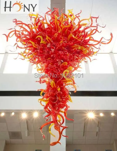 

Free Shipping Fancy Design High Ceiling Hand Blown Art Glass Chandelier