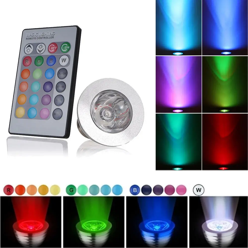 10 шт. новинка 220В/110В RGB лампа Светодиодная E27 3 Вт точечное освещение 16 цветов