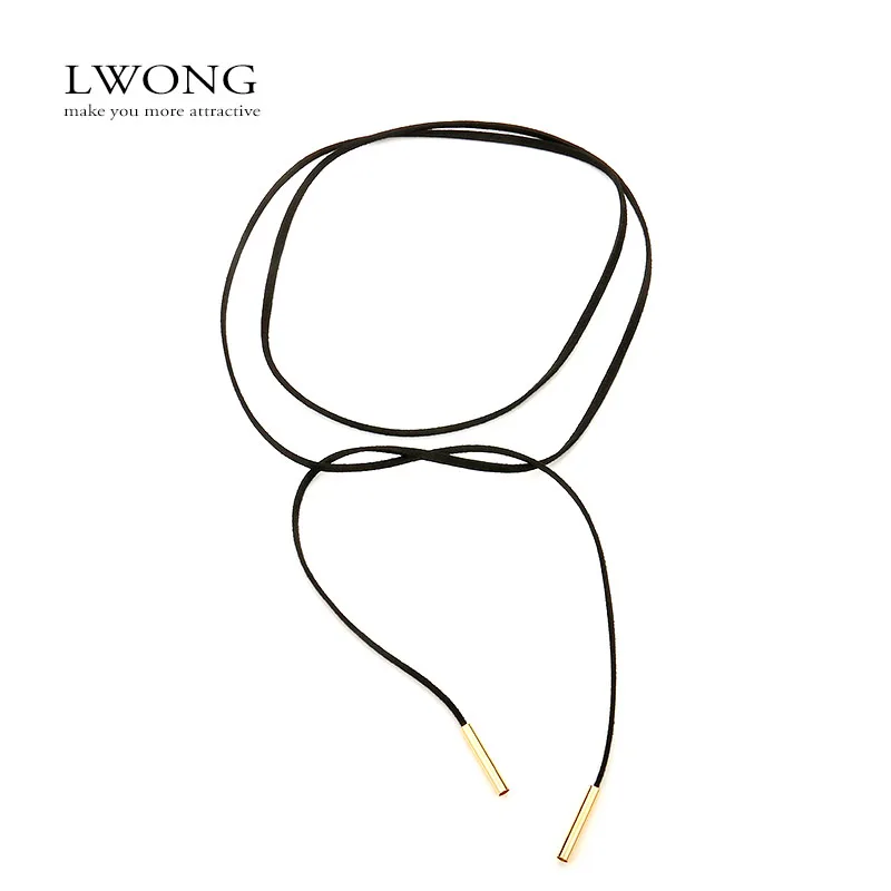 2016 Новая Мода черная замша кожа Обёрточная бумага колье Готический Boho галстук