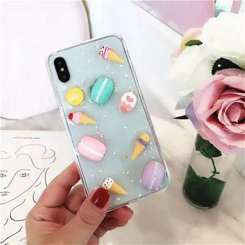 Блестящий Макарон Для Iphone 6 6S 7 8plus X Xs Xr Xsmax конус мороженое эпоксидная Мягкая