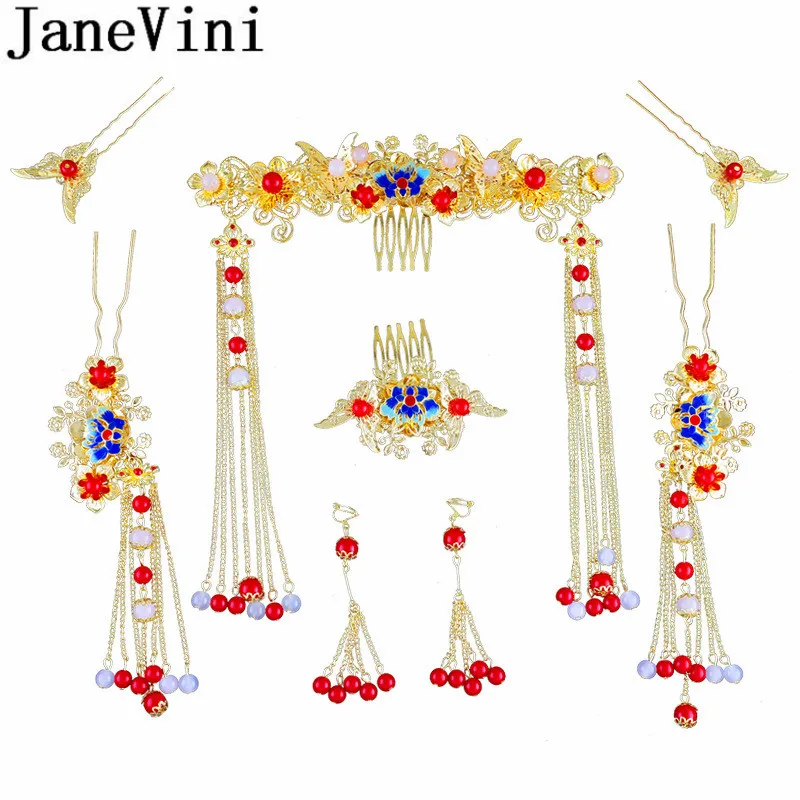 Роскошные украшенные бисером серьги и шпильки для невесты jaevini в китайском стиле