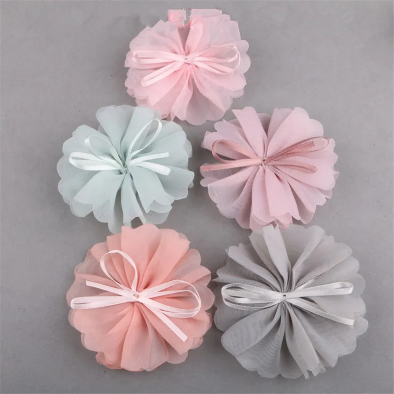 

Trendy New Ribbon Bow Decorated Chiffon Flowers Handmade 20PCS Lace Cartoon Floral Ornament Accessory Patch Sticker for Headband