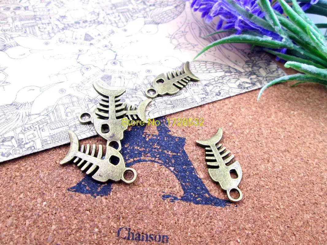 

18pcs-- 28x12mm antique bronze Lovely Fish Bone Charm Pendant 2 Sided