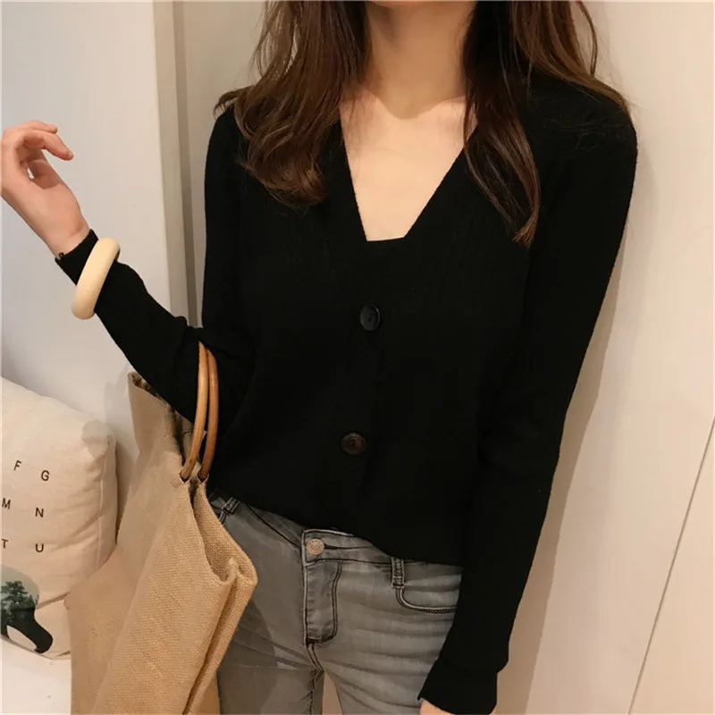 Neploe 2019 New Autumn Solid Chaqueta Mujer Long Sleeve V-neck Knitwear Single Breasted Slim Office Lady Short Cardigan 67866 |